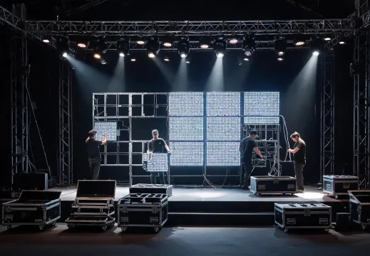 Rental staging LED panels being built