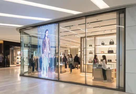 Retail transparent LED glass media wall
